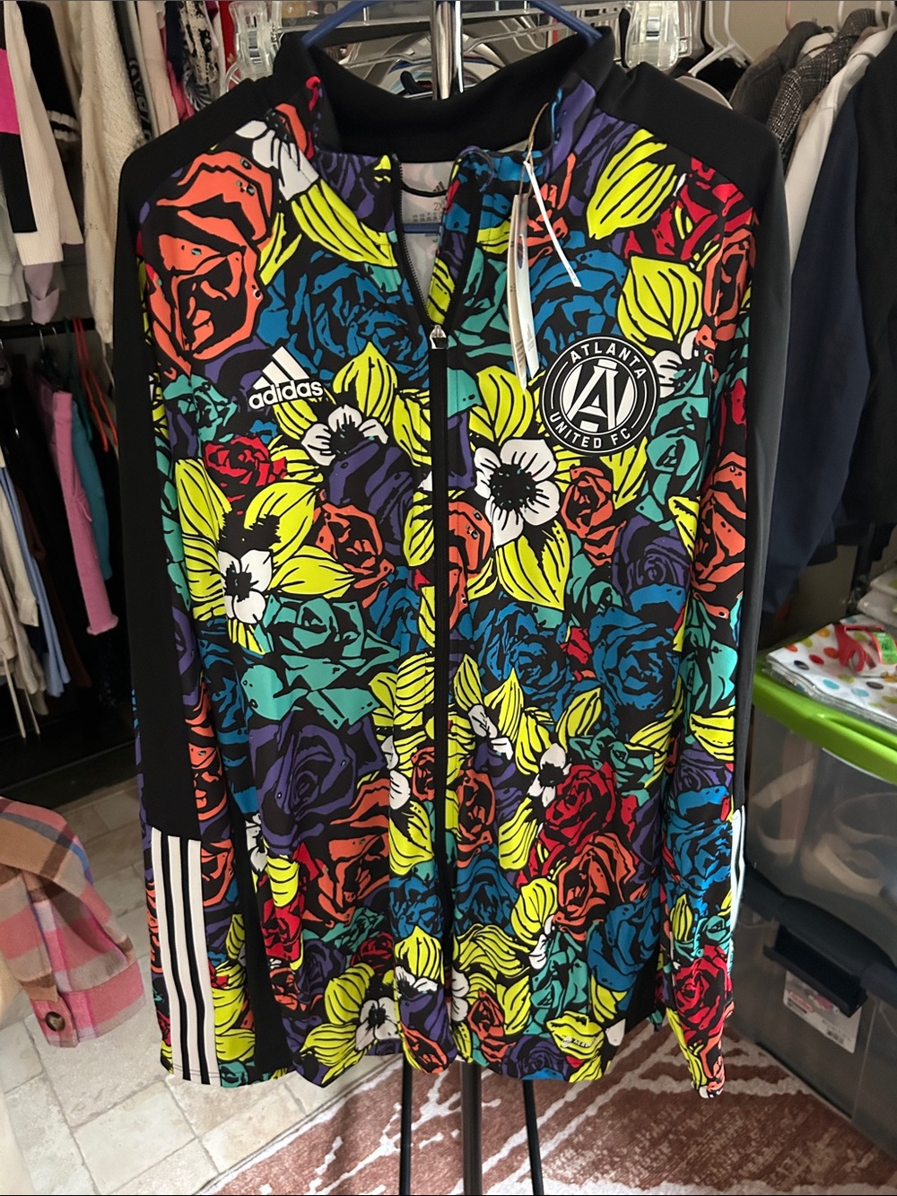 adidas Black Multicolor Floral Bomber Jacket